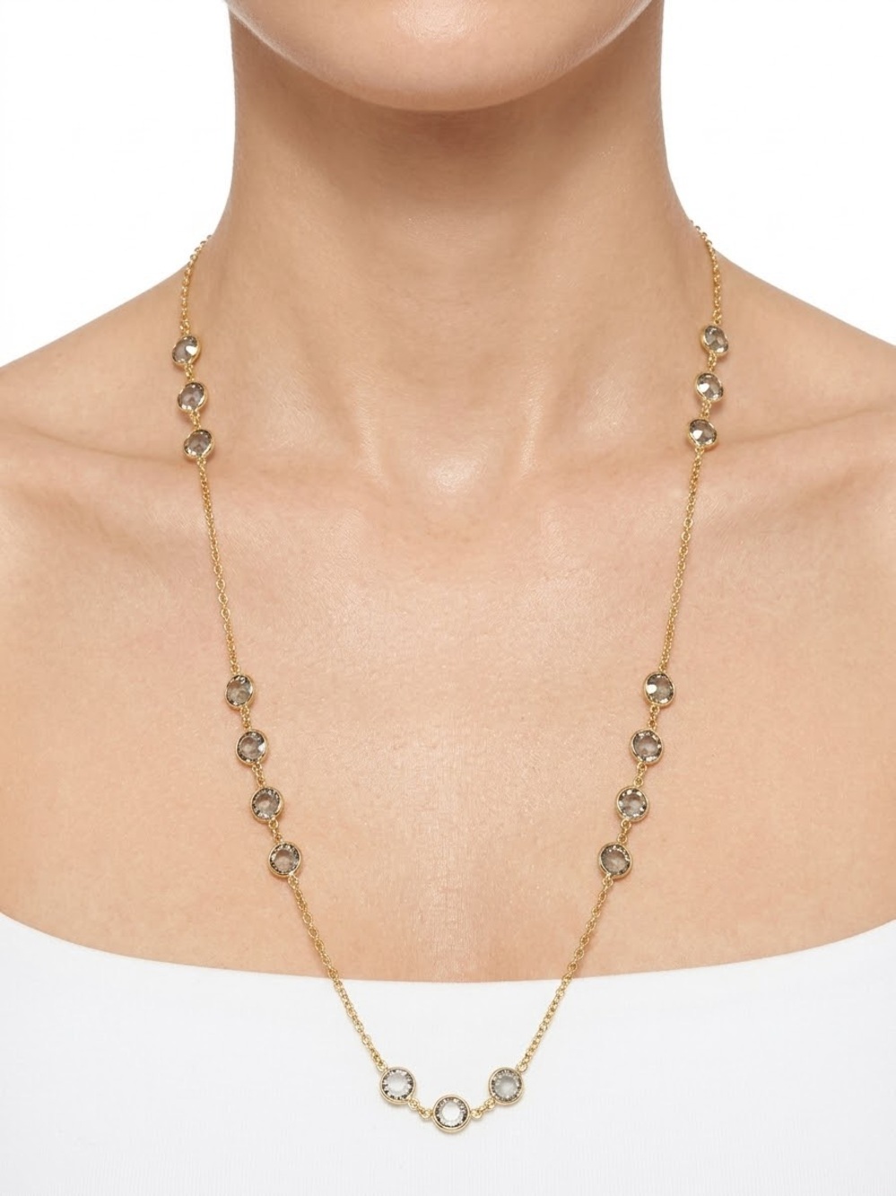 J Crew Gold Chain Necklace with Champagne Crystal Stations - Women Jewelry